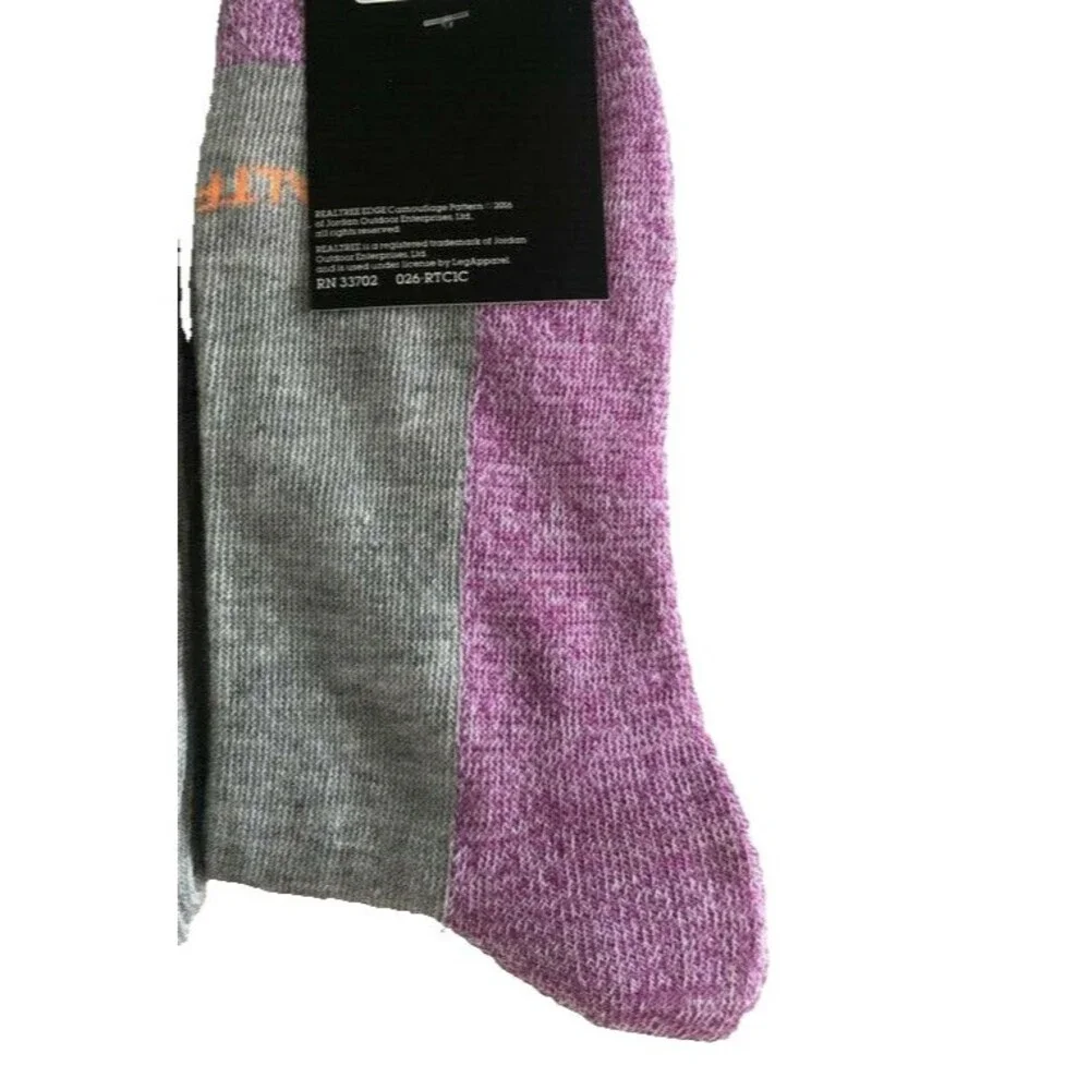 Realtree Womens Ladies Wine & Dine Crew Gray Purple Socks Size 9-11